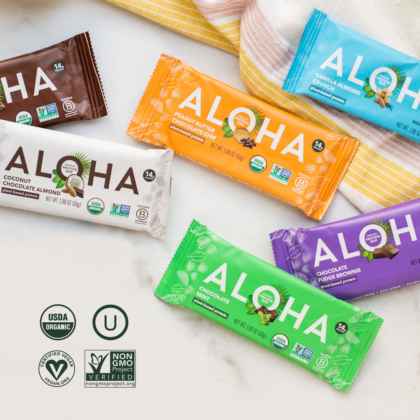 ALOHA Organic Plant Based Protein Bars - 6 Flavor Variety Pack - 12 Count, 1.9oz Bars