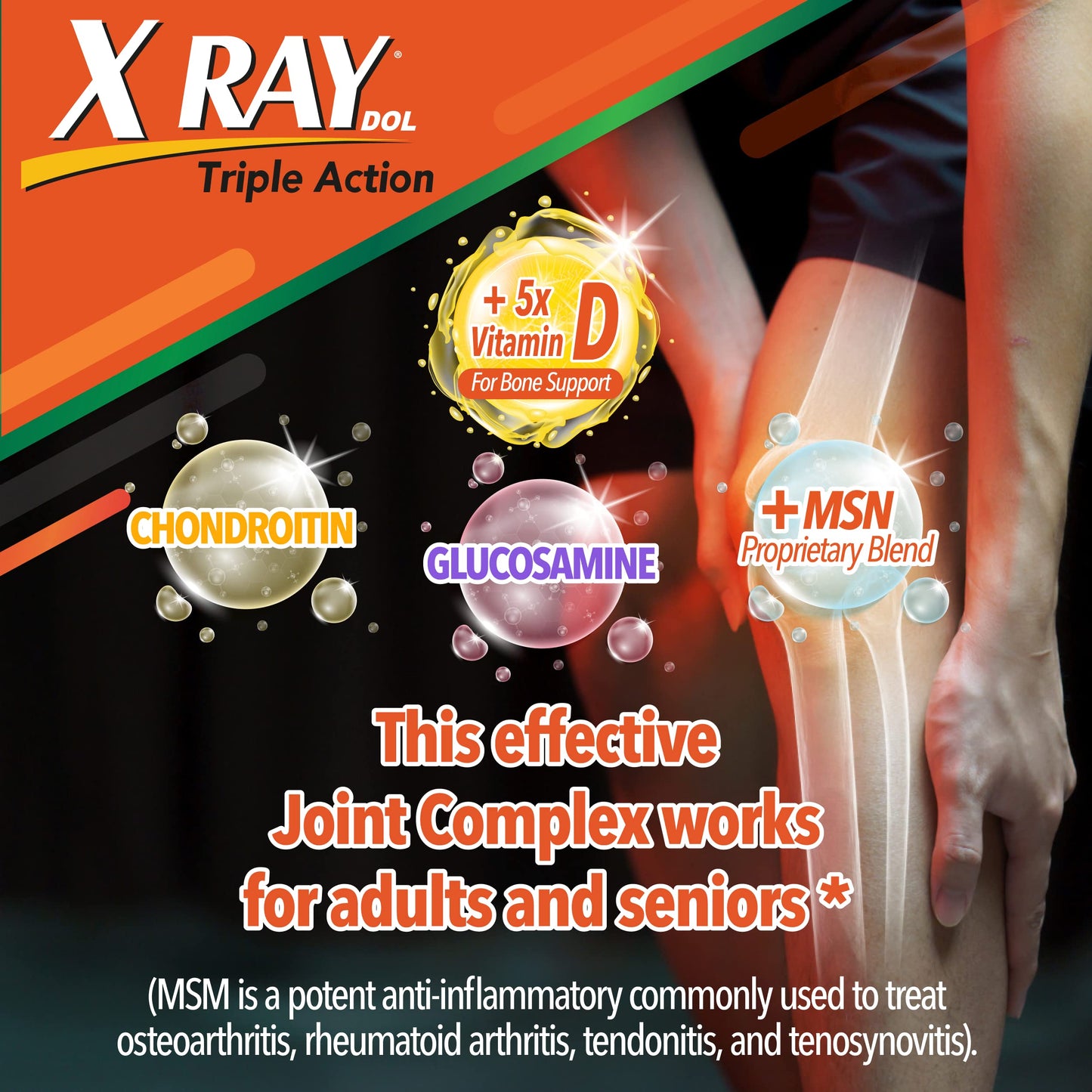 X Ray Dol Triple Action Joint Health Supplement, with 5X Vitamin D, Glucosamine 1500mg