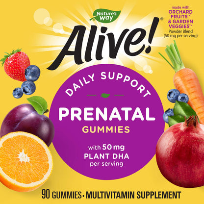 Nature's Way Alive! Prenatal Gummies with DHA, Supports Baby's Eye and Brain Development