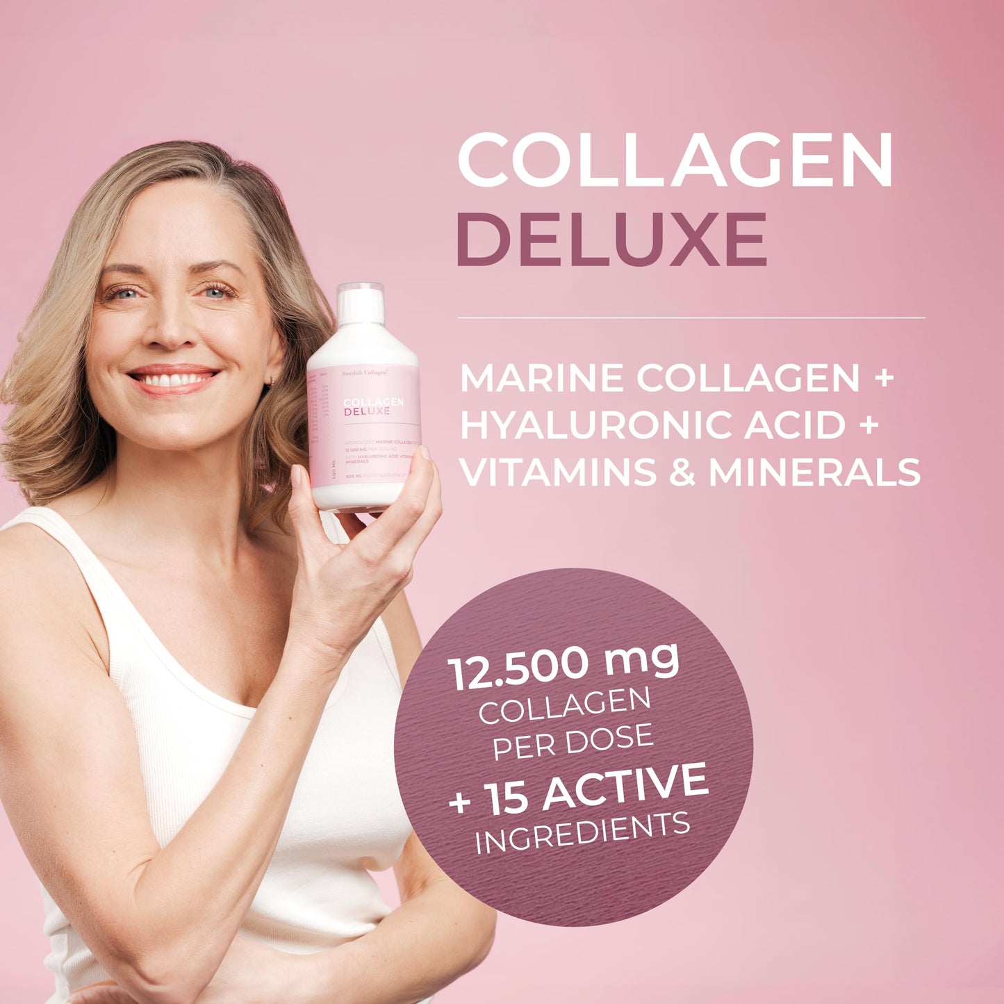 Swedish Collagen - 12500mg Collagen Deluxe 500ml I Hydrolyzed Marine Collagen Peptides (Type I & III)