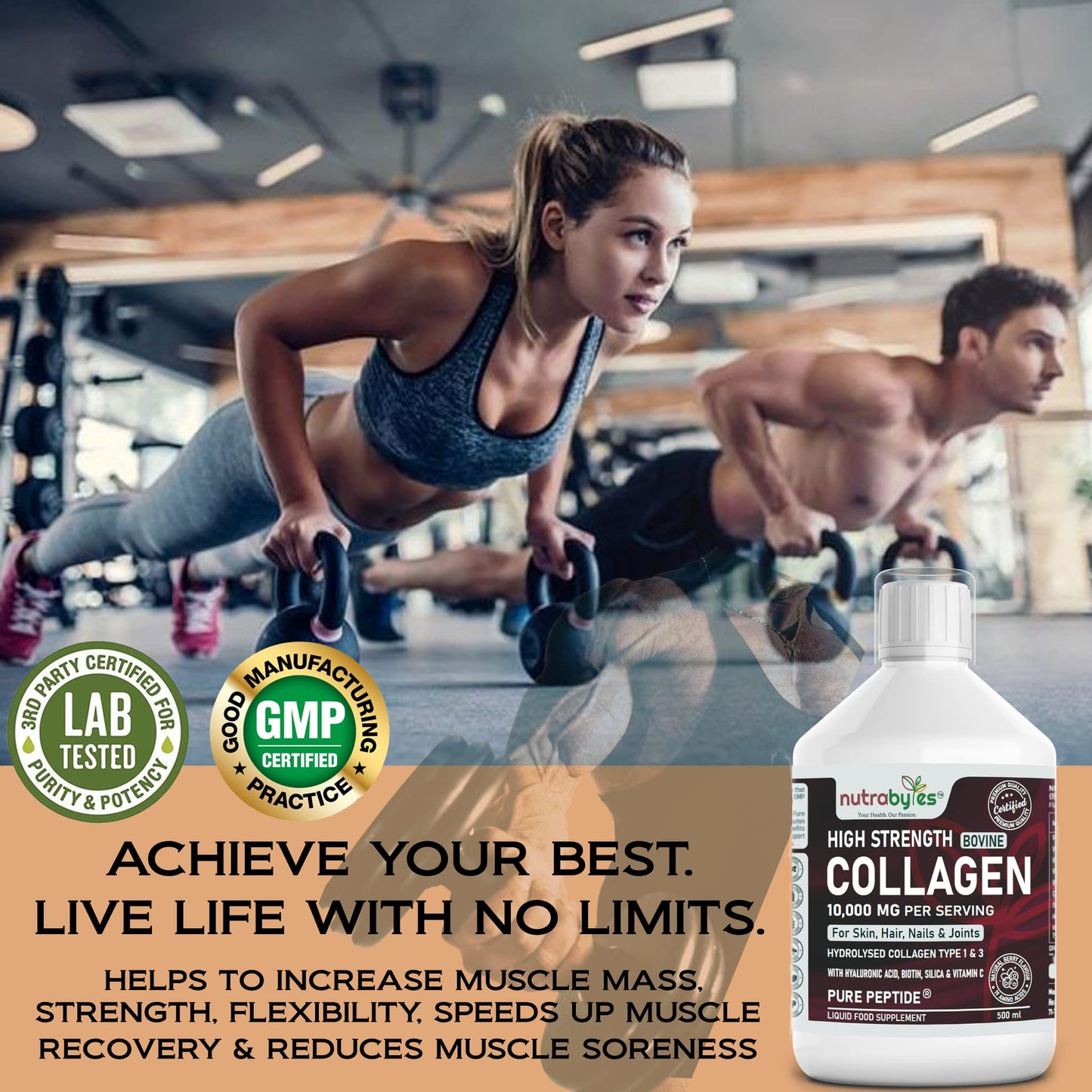 Collagen Liquid 10000mg, Hydrolysed Peptides | Hyaluronic Acid, Biotin, Silica, Vitamin C, Vitamin B12