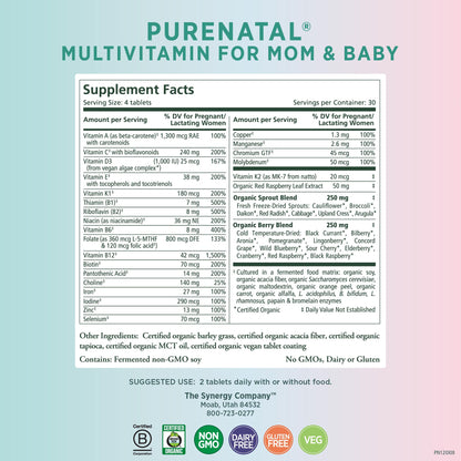 PURE SYNERGY PureNatal Prenatal Vitamins | Vegan Supplement Made with Organic Whole Foods