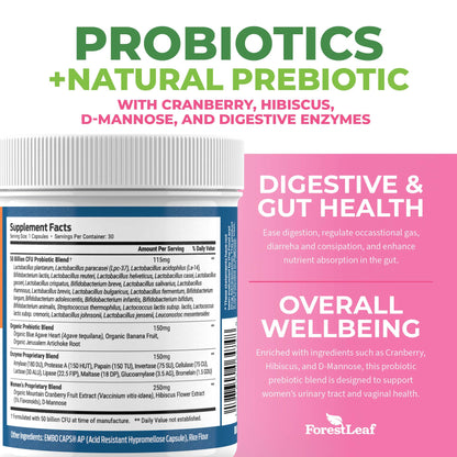 ForestLeaf Womens Probiotic 50 Billion CFU with Organic Prebiotics, Digestive Enzymes