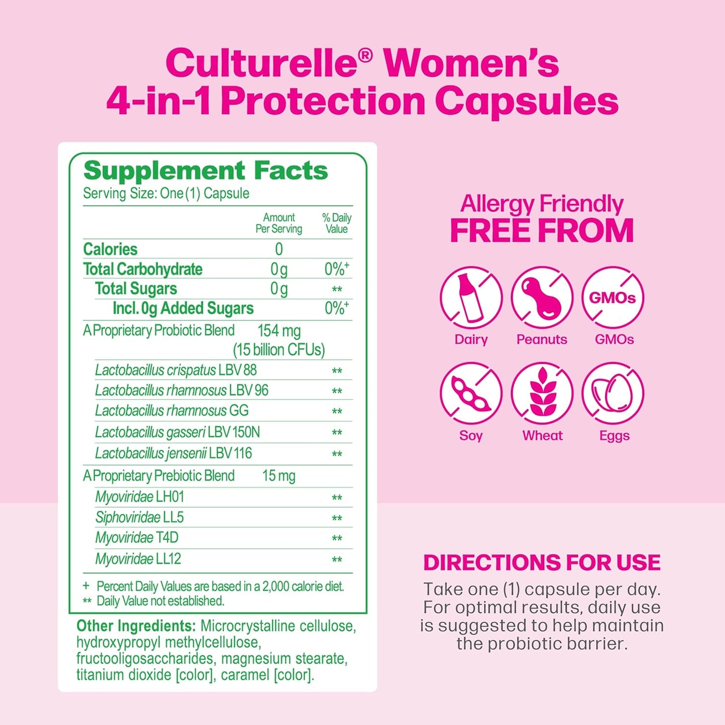 Culturelle 4-in-1 Probiotics for Women, Daily Probiotic &amp; Prebiotic Supplement