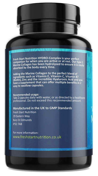 Marine Collagen Tablets 1000mg - 90 Premium Type 1 Hydrolysed Collagen Capsules with Hyaluronic Acid