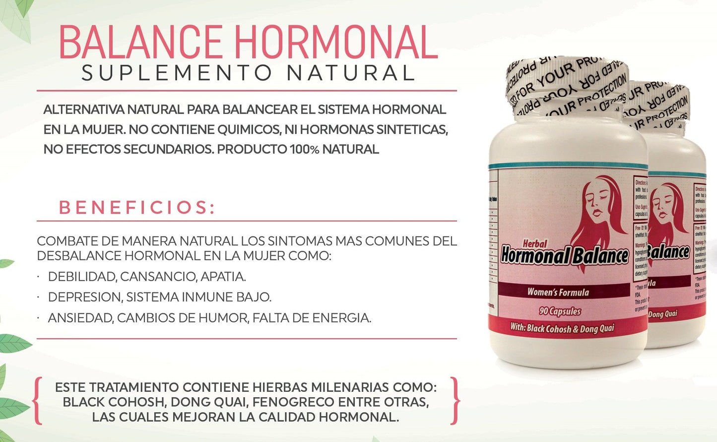 Balance Hormonal. Suplemento Natural para balancear las hormonas femeninas