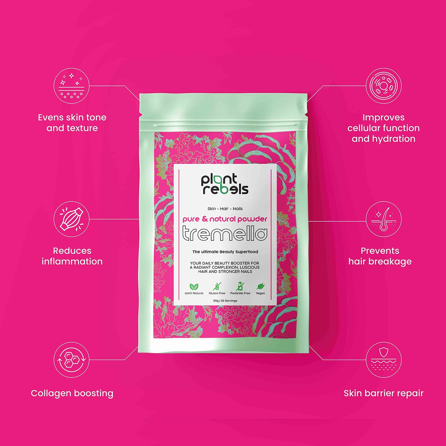 Plant Rebels Pure Tremella Mushroom Extract Powder | Vegan Collagen | Anti Aging