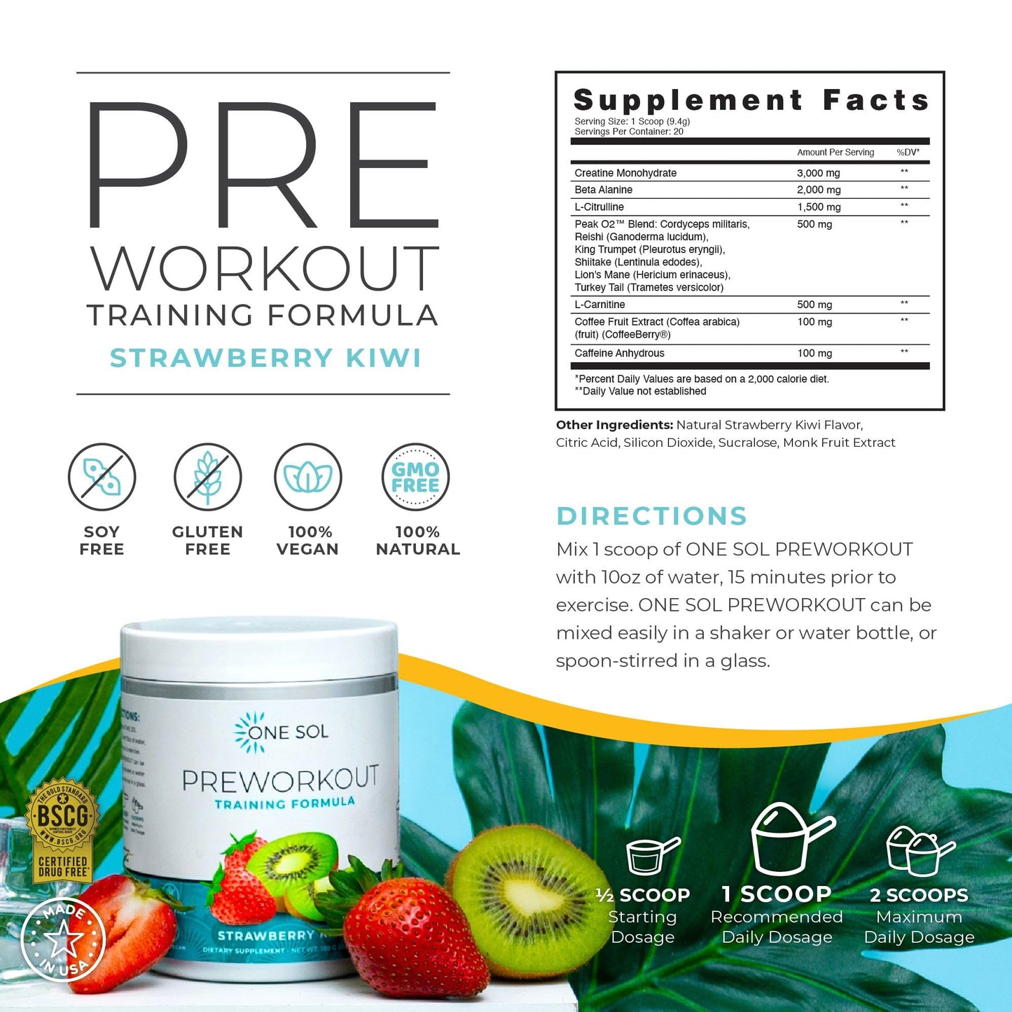 One Sol Pre-Workout for Women, Enhanced Pump & Focus, No Jitters Or Crash, Natural