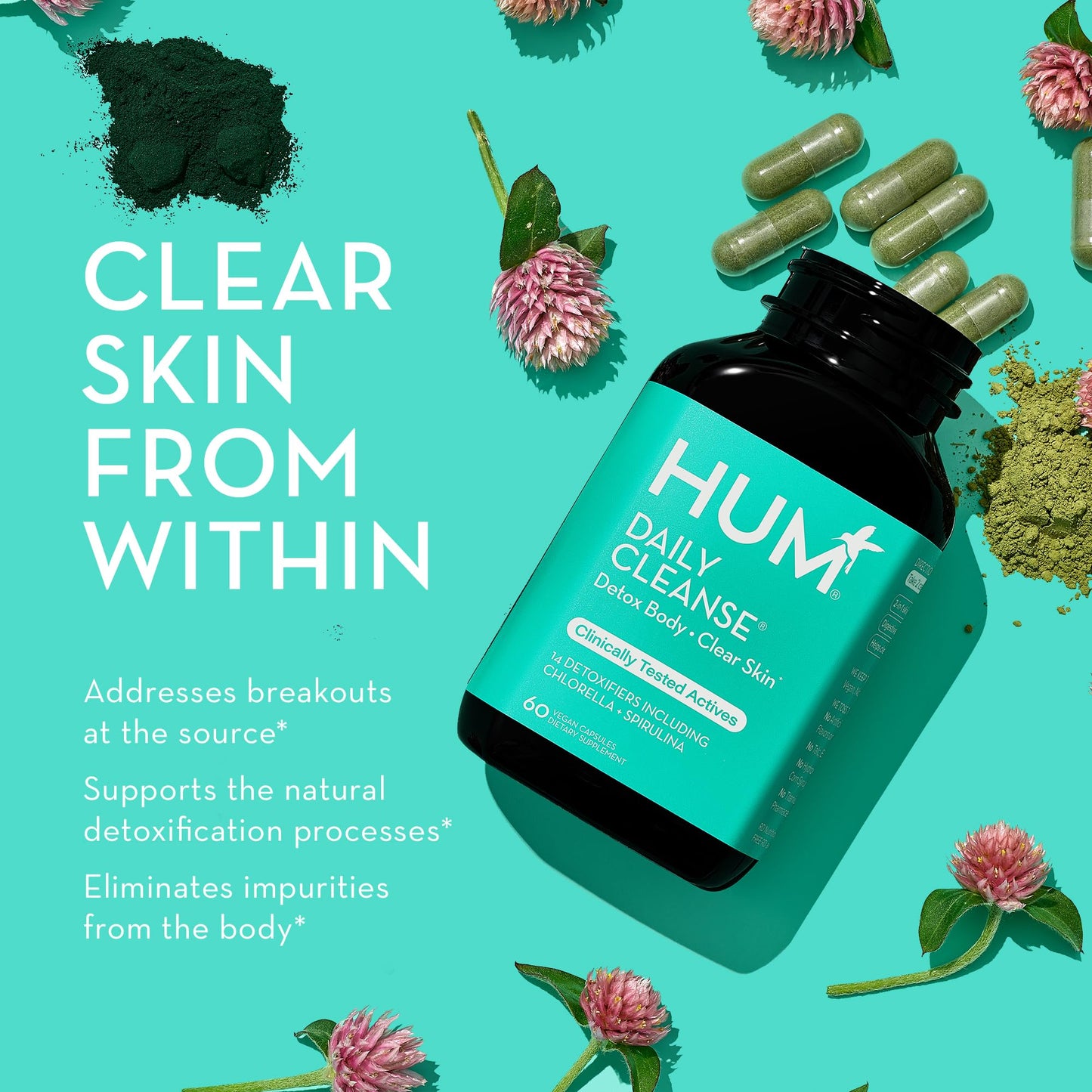 HUM Daily Cleanse Acne Supplements - Support for Clear Skin & Improved Digestion