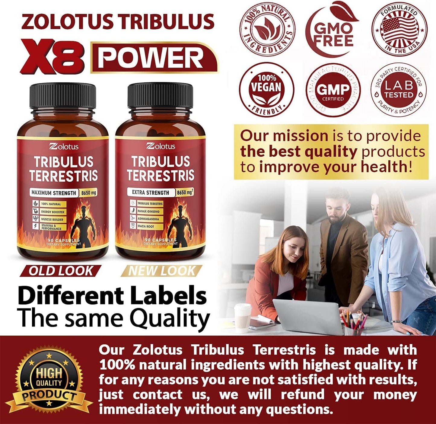 Zolotus Tribulus Terrestris, 8650mg Per Capsule, High Potency with Ashwagndha