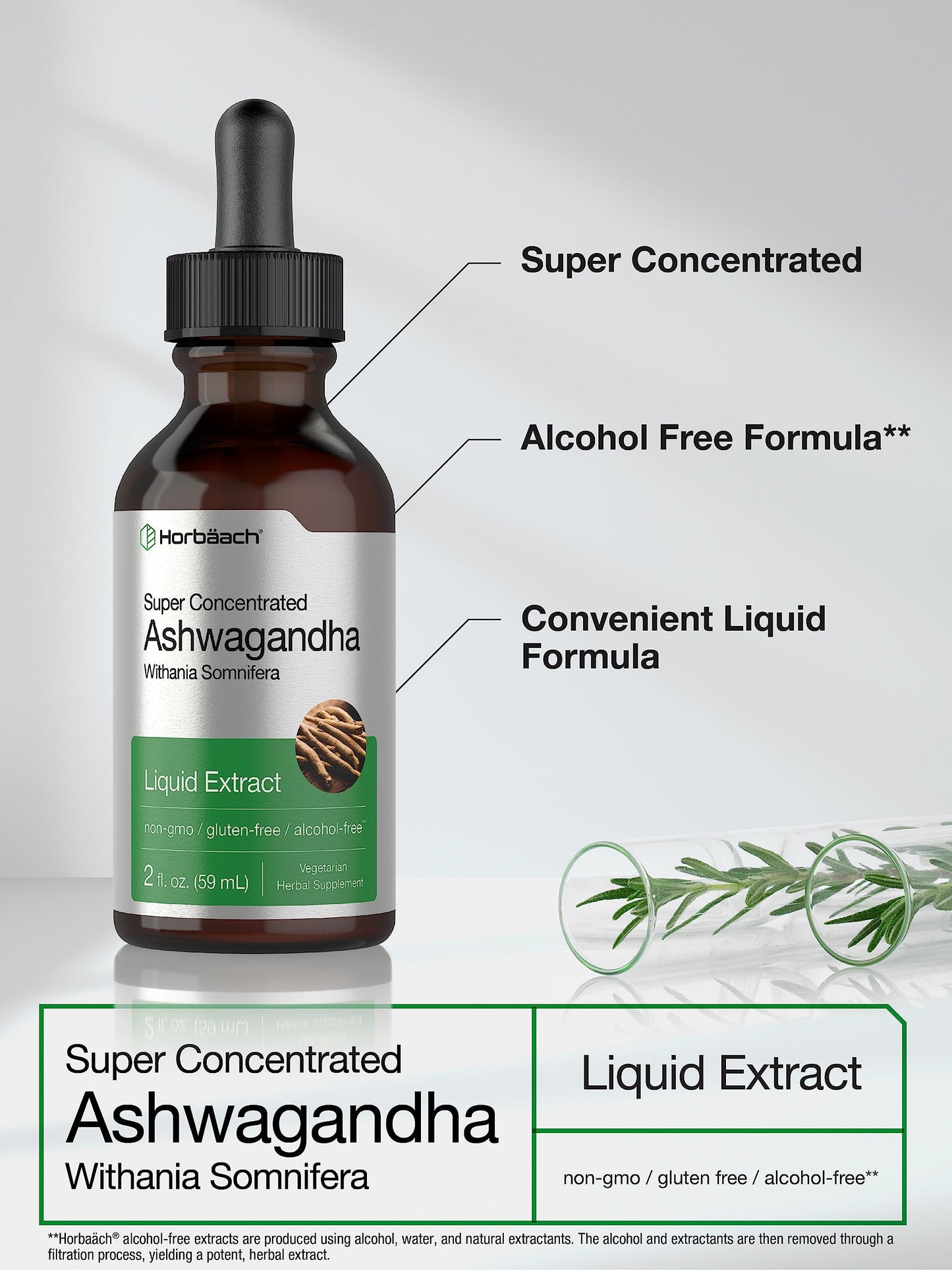 Ashwagandha Root Liquid Extract | 2 fl oz | Alcohol Free Tincture | Vegetarian, Non-GMO, Gluten Free Supplement | by Horbaach