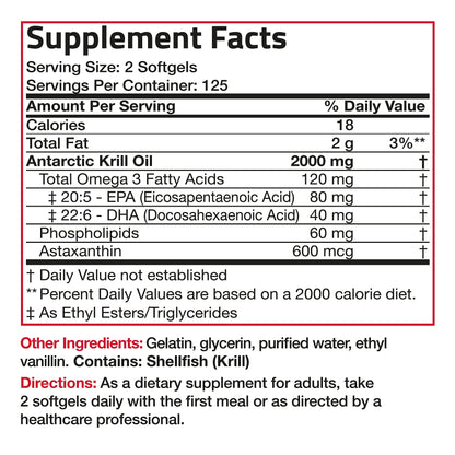 Bronson Antarctic Krill Oil 2000 mg with Omega-3s EPA, DHA, Astaxanthin and Phospholipi