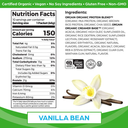 Orgain Organic Vegan Protein Powder, Vanilla Bean - 21g Plant Based Protein, Gluten Free