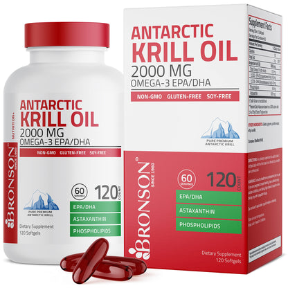 Bronson Antarctic Krill Oil 2000 mg with Omega-3s EPA, DHA, Astaxanthin and Phospholipi