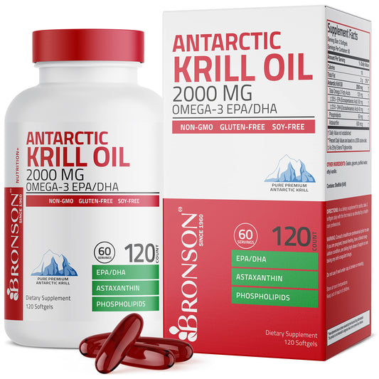 Bronson Antarctic Krill Oil 2000 mg with Omega-3s EPA, DHA, Astaxanthin and Phospholipi