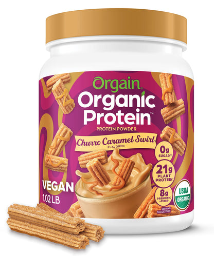 Orgain Organic Vegan Protein Powder, Churro Caramel Swirl - 21g Plant Based Protein