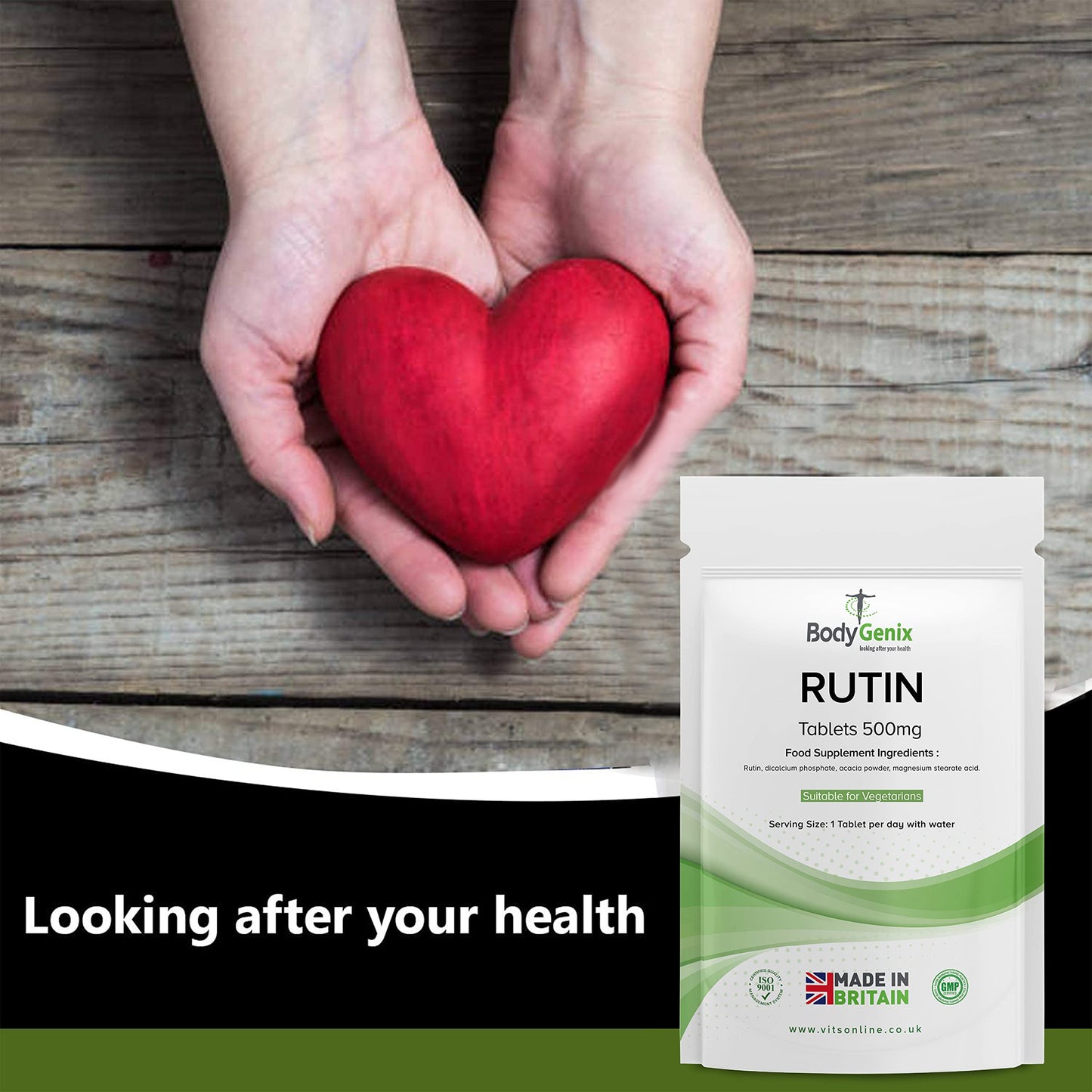 Bodygenix Rutin 500mg Tablets CAPILLARIES, VARICOSE Veins, Hemorrhoids Veg Friendly