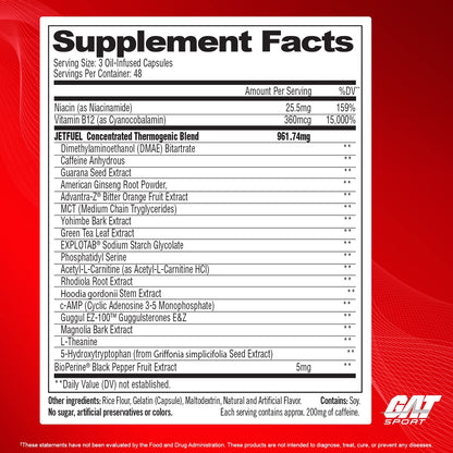 GAT Sport JetFuel Original - Weight Loss Supplement, Energy Booster, Fat Burner, Appetite