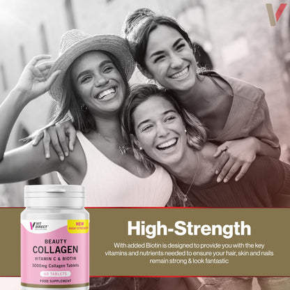 Vit Direct - Beauty Collagen Tablets (Plus Biotin) - 60 Tablets - Two Month Supply