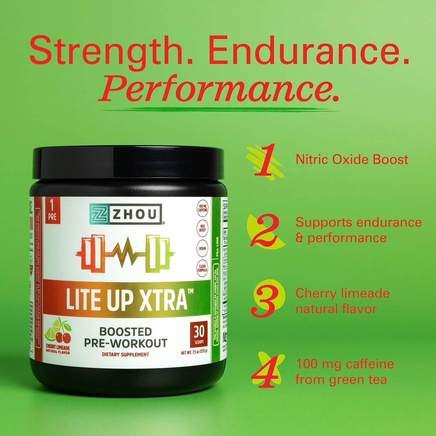 Zhou Nutrition Lite Up Xtra, Vegan Pre Workout Powder with Caffeine, Clean Energy Sourced