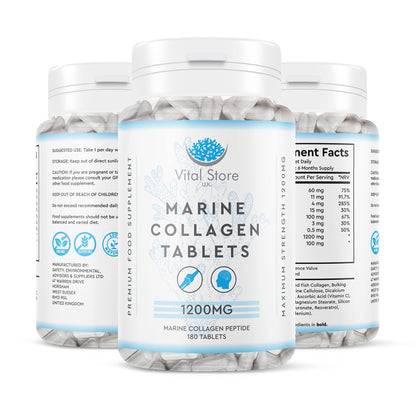 Marine Collagen Peptide Tablets 1200MG - 6 Month Supply - 180 High Strength Collagen Tablets