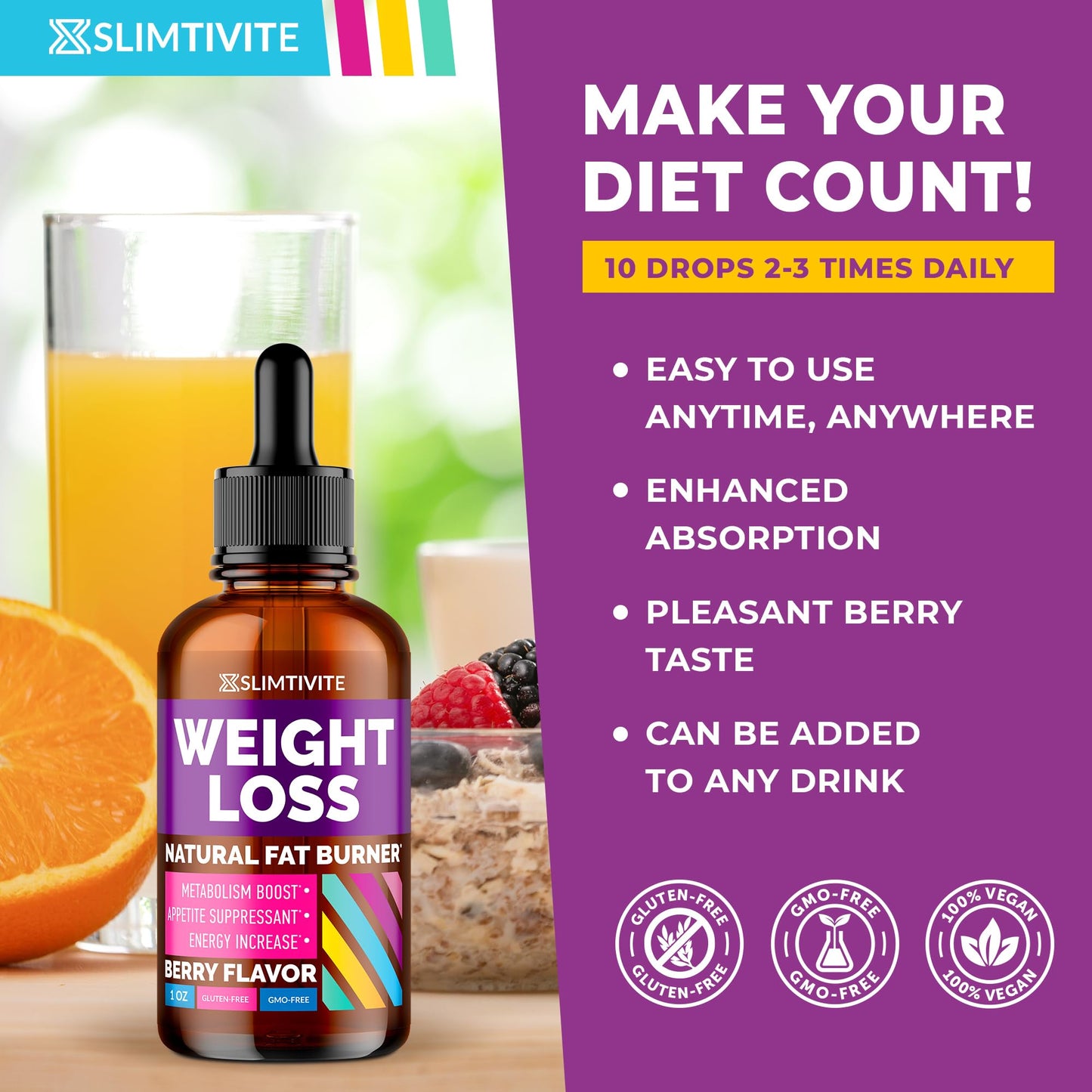 Slimtivite Weight Loss Drops - Diet Drops for Fat Loss - Effective Appetite Suppressant