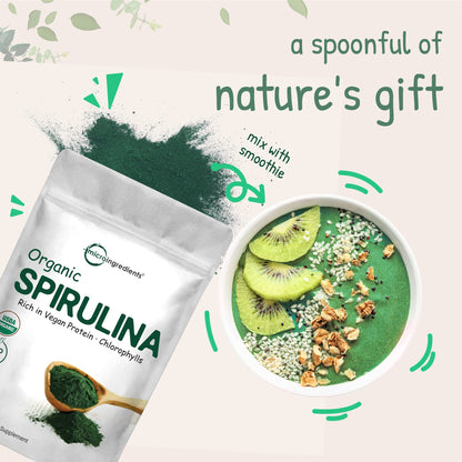 Micro Ingredients Organic Spirulina Powder, 16 Ounce, Raw Spirulina