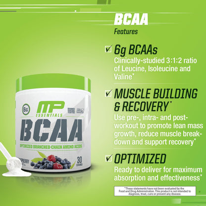 MusclePharm Essentials BCAA Powder, Pre & Post Workout Recovery Drink, Supports