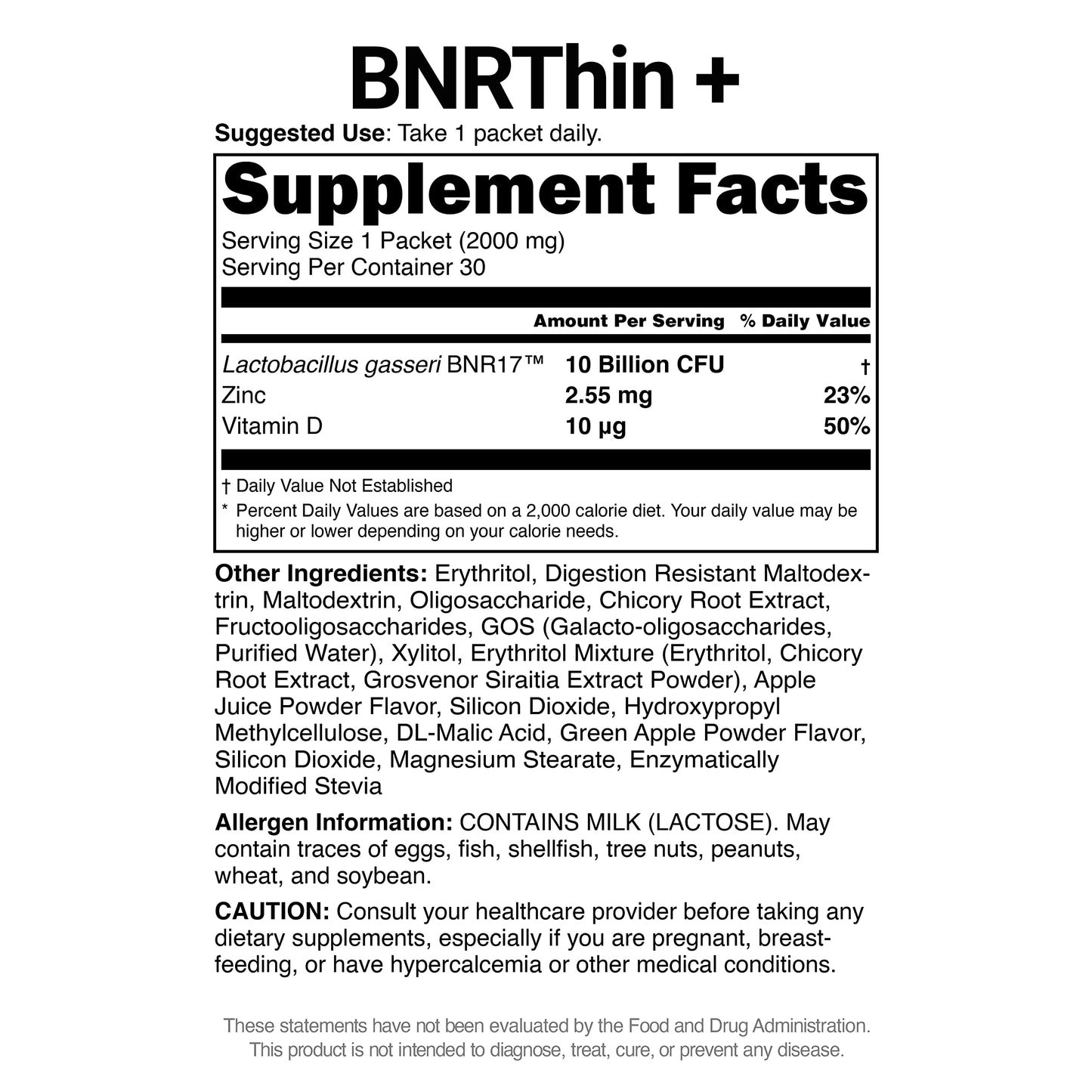 BNRThin Plus, Weight Management Probiotic Powder, 10 Billion CFU Guaranteed, Lactobacil