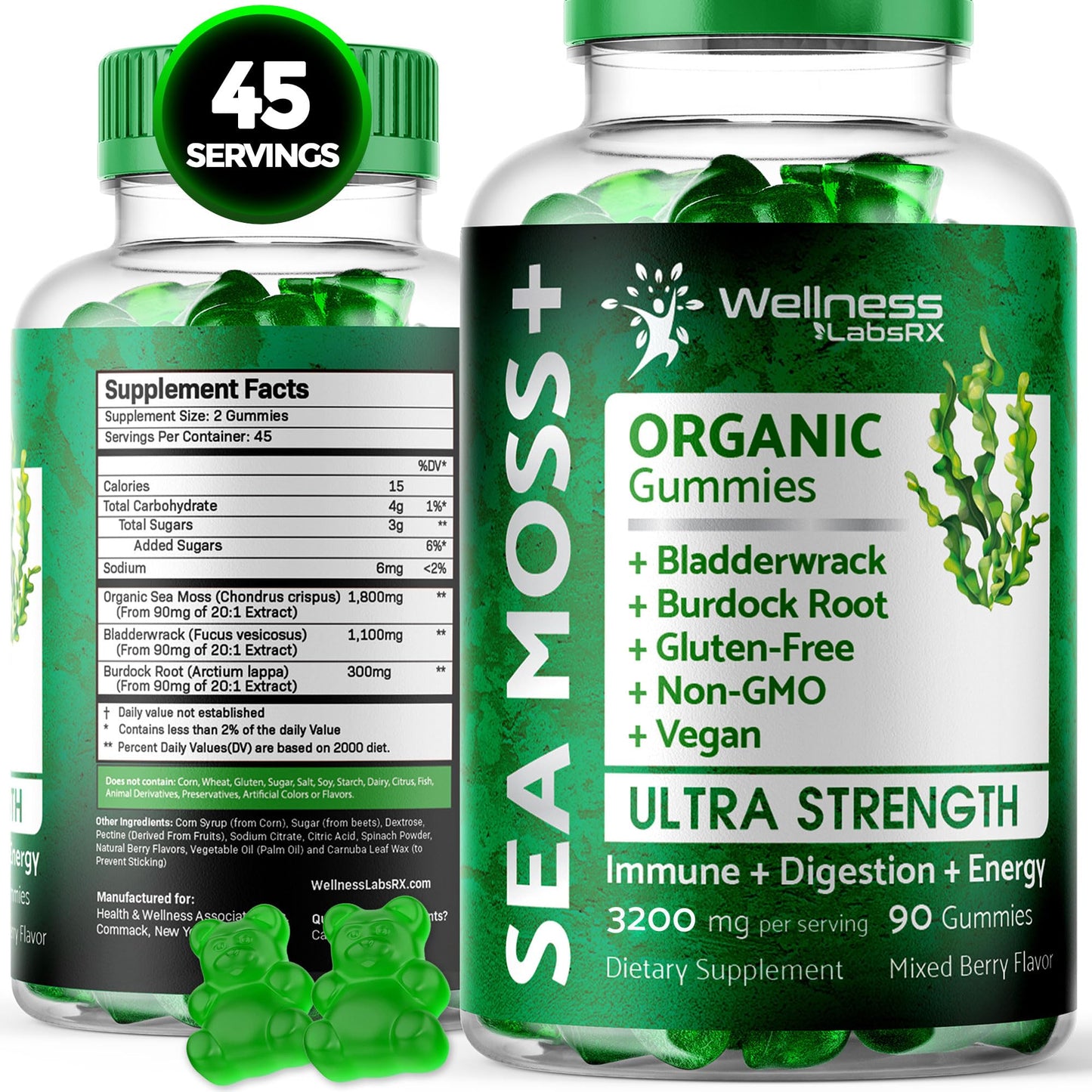 WELLNESS LABSRX Sea Moss Gummies, 3200mg Organic Seamoss, Irish Sea Moss 