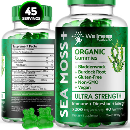 WELLNESS LABSRX Sea Moss Gummies, 3200mg Organic Seamoss, Irish Sea Moss 