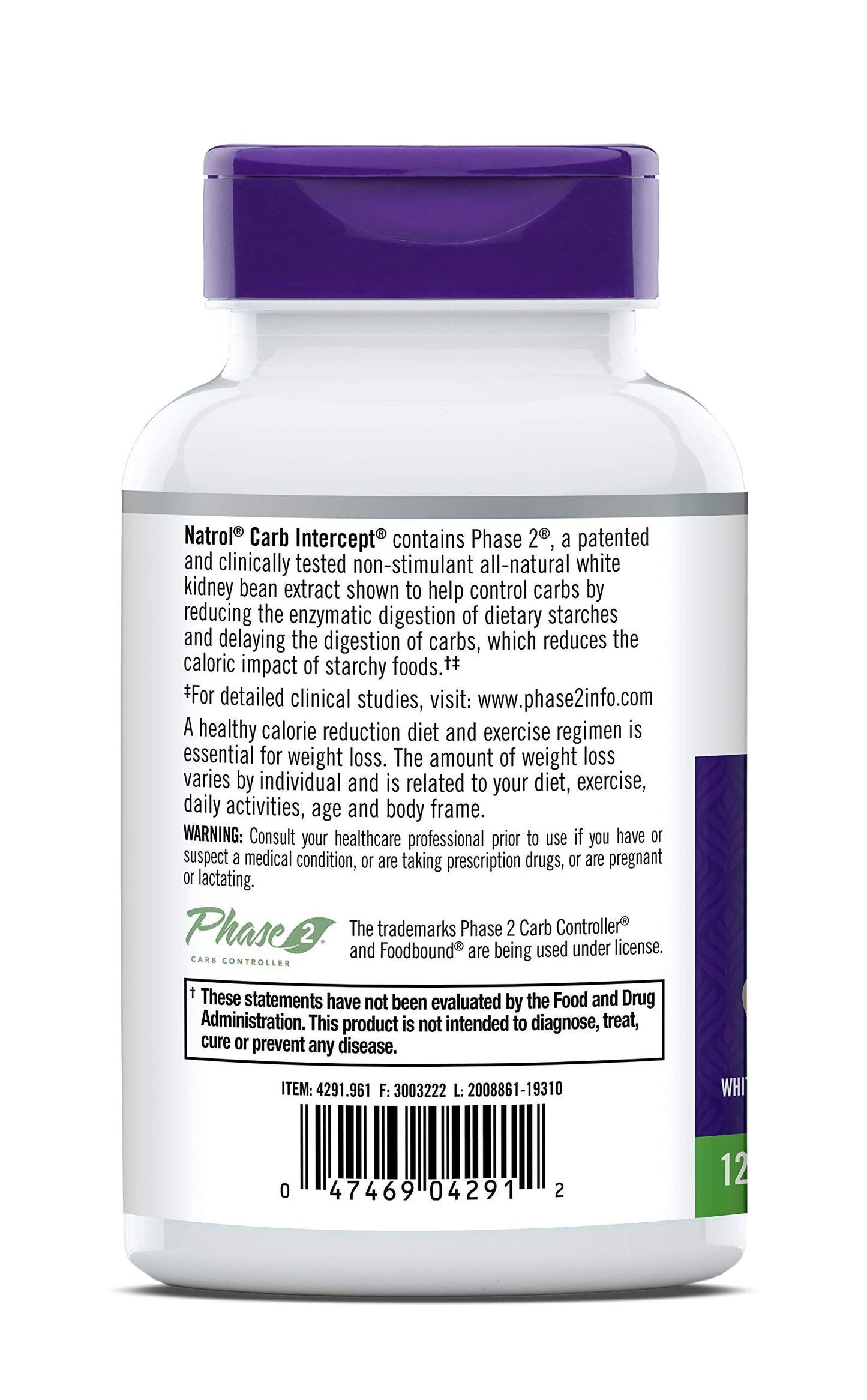 Natrol Carb Intercept Capsules with White Kidney Bean Extract - Controls Carbs, Metabolize