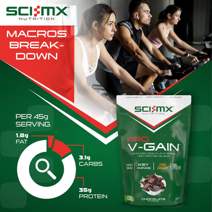 SCI-MX Pro V Gain 100% Plant Based Vegan Protein Formula With No Added Sugar - Chocolate Flavour - 900g - 20 SERVINGS