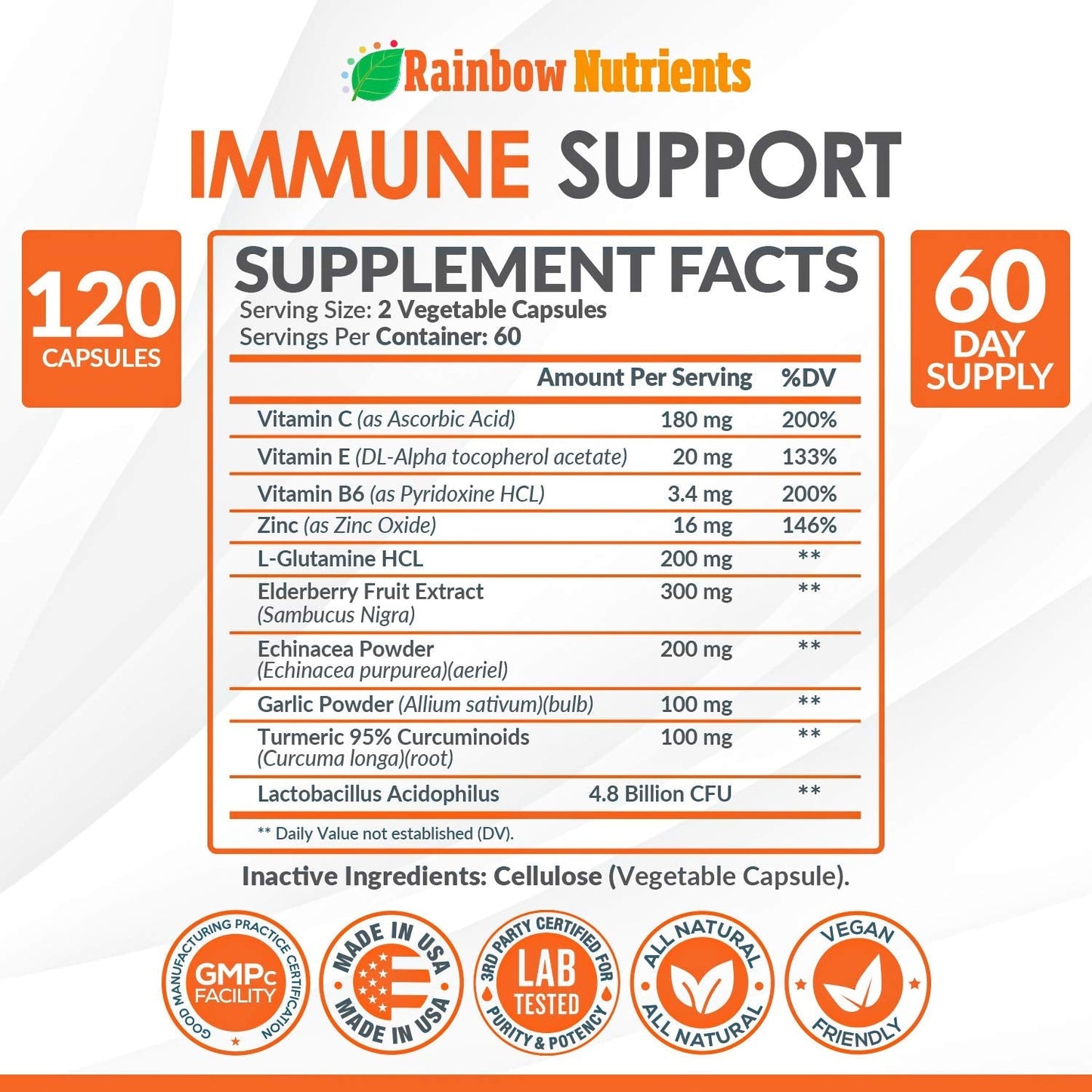 10 in 1 Immune Support Supplement (No Fillers) | Vitamin C, Zinc, Elderberry, Echinacea