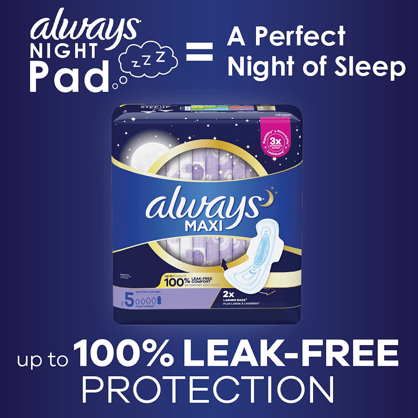 Always Maxi Overnight Pads with Wings, Size 5, Extra Heavy Overnight