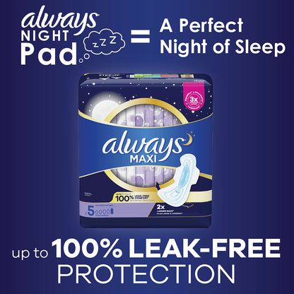 Always Maxi Overnight Pads with Wings, Size 5, Extra Heavy Overnight