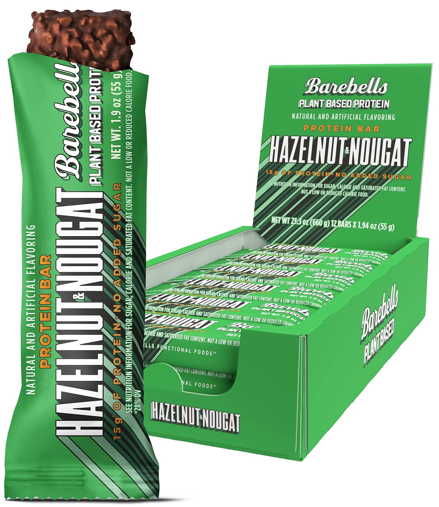 Barebells Vegan Protein Bars Hazelnut & Nougat - 12 Count, 1.9oz Bars - Features Plant 