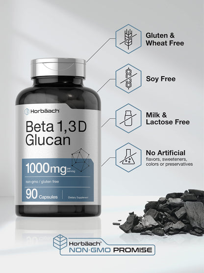 Beta Glucan 1 3D 1000 mg | 90 Capsules | Beta 1,3, 1,6 D Glucan | Non-GMO, Gluten Free