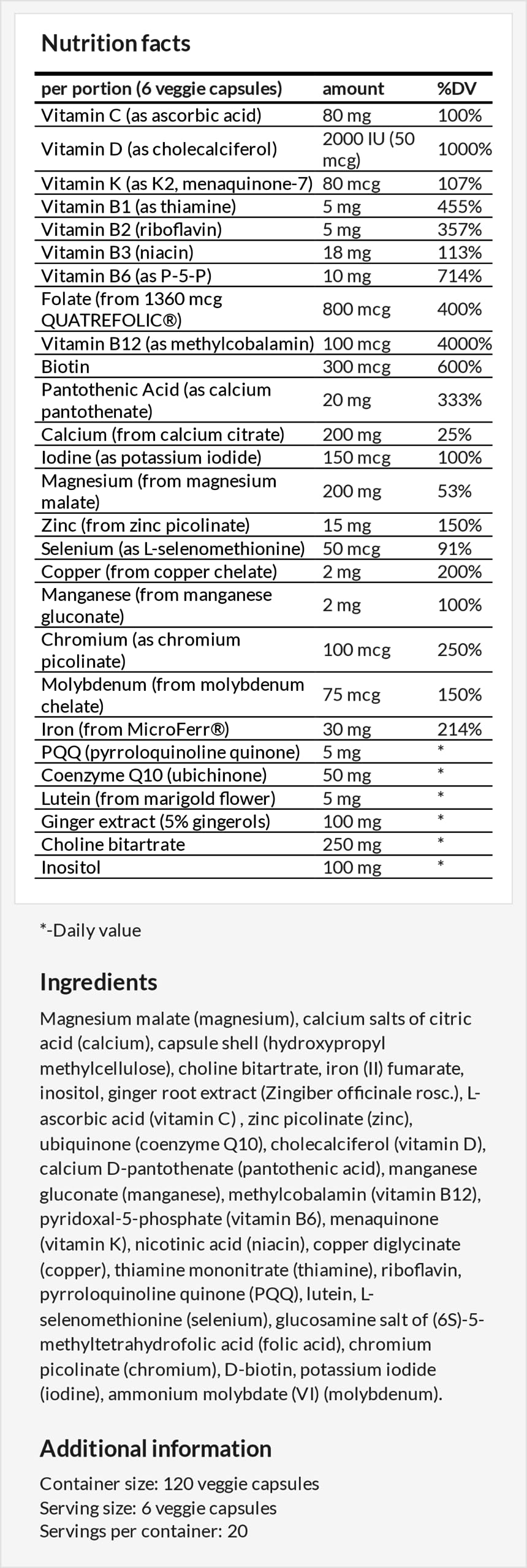 APOLLO'S HEGEMONY Diamond Prenatal Multivitamin with Ginger, CoQ10, Myo-Inositol, Quatrefolic®