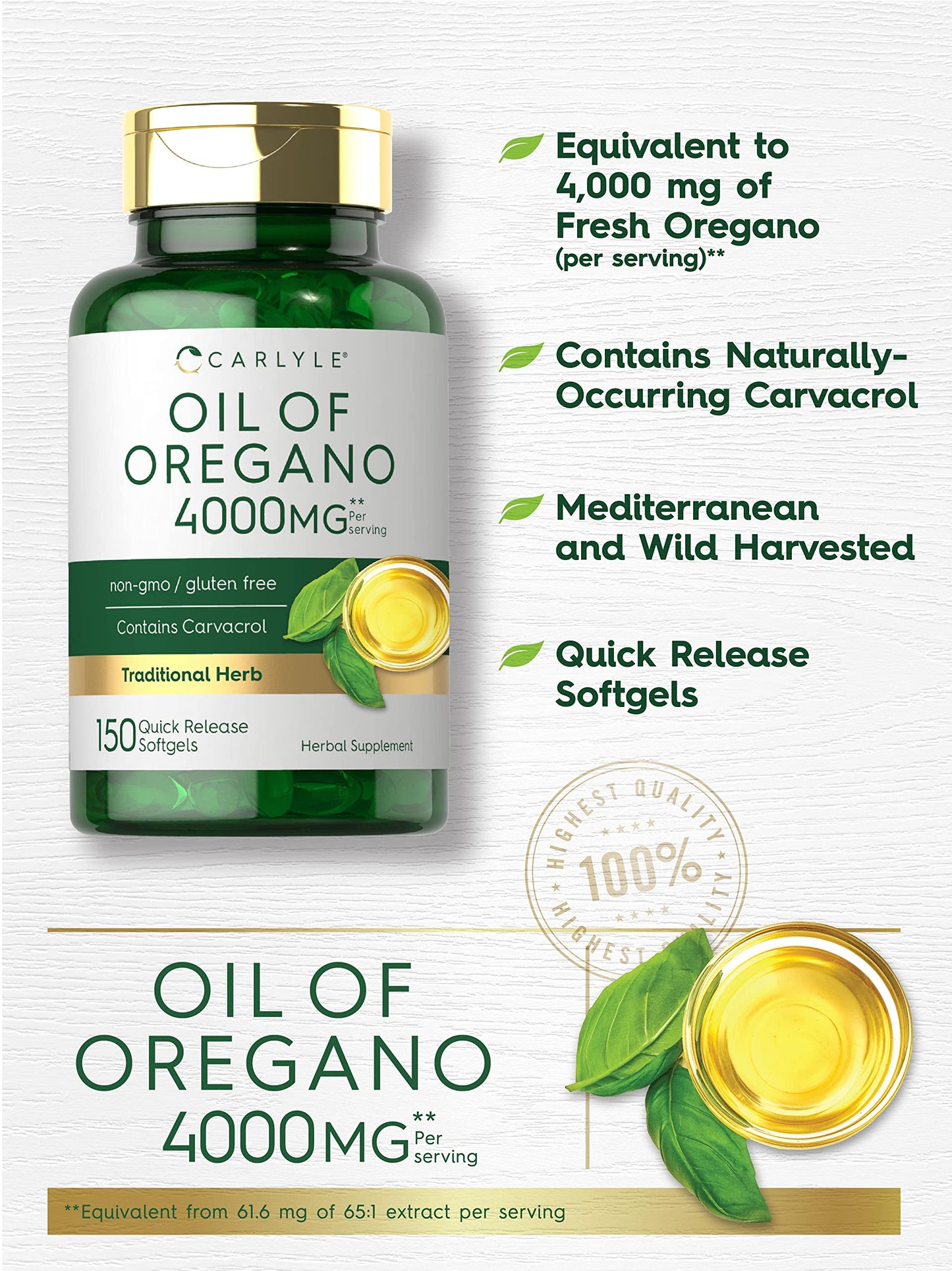 Oregano Oil Extract | Max Potency | 150 Softgel Capsules | Non-GMO and Gluten