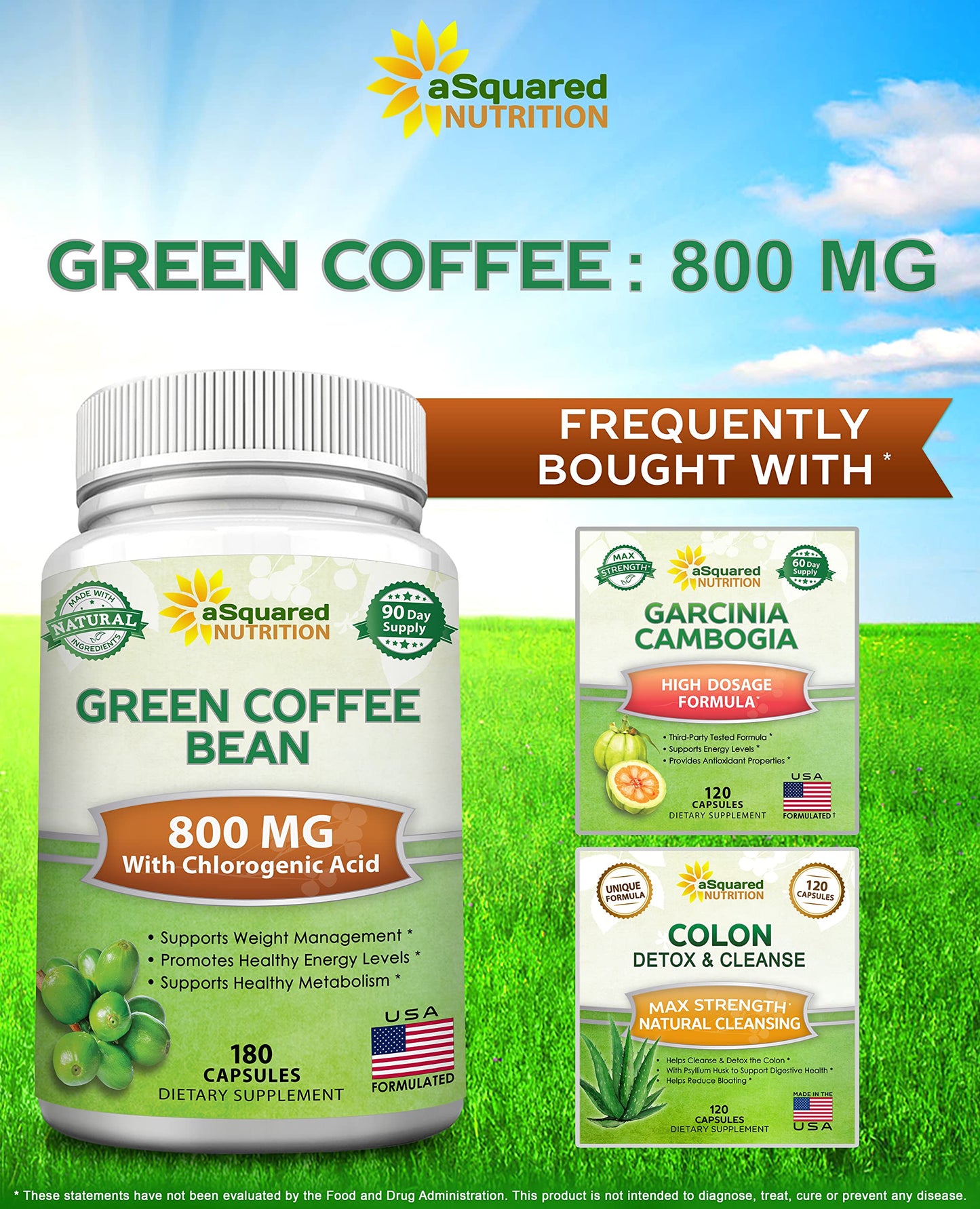 aSquared Nutrition Natural Green Coffee Bean Formula-180 Capsules-Max Strength GCA