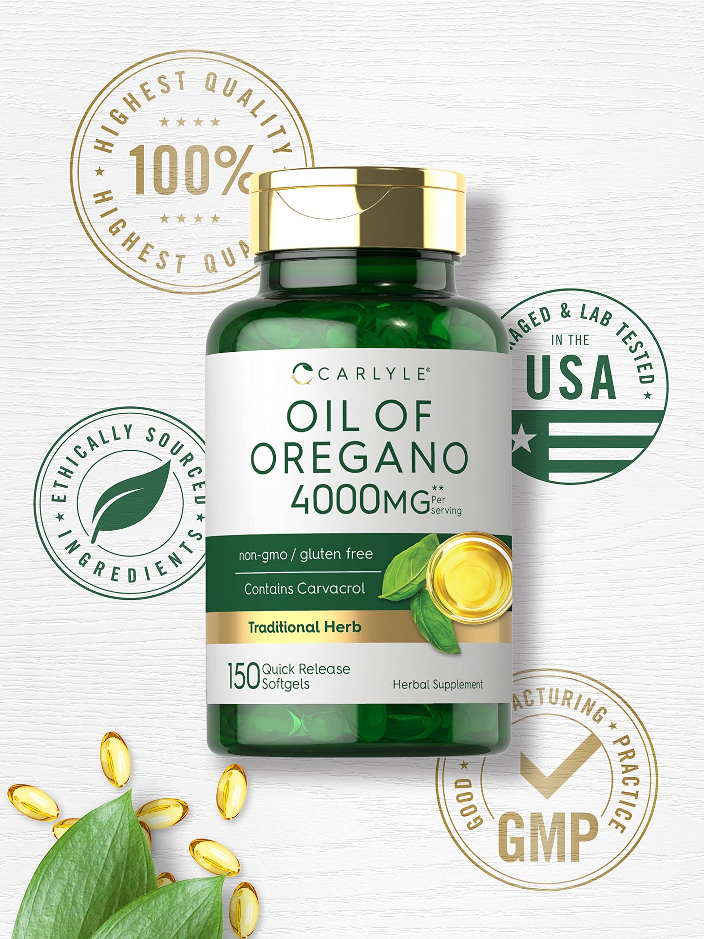 Oregano Oil Extract | Max Potency | 150 Softgel Capsules | Non-GMO and Gluten