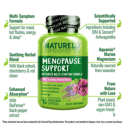 NATURELO Menopause Support, Advanced Multi-Symptom Formula w/Soothing Herbal Blend