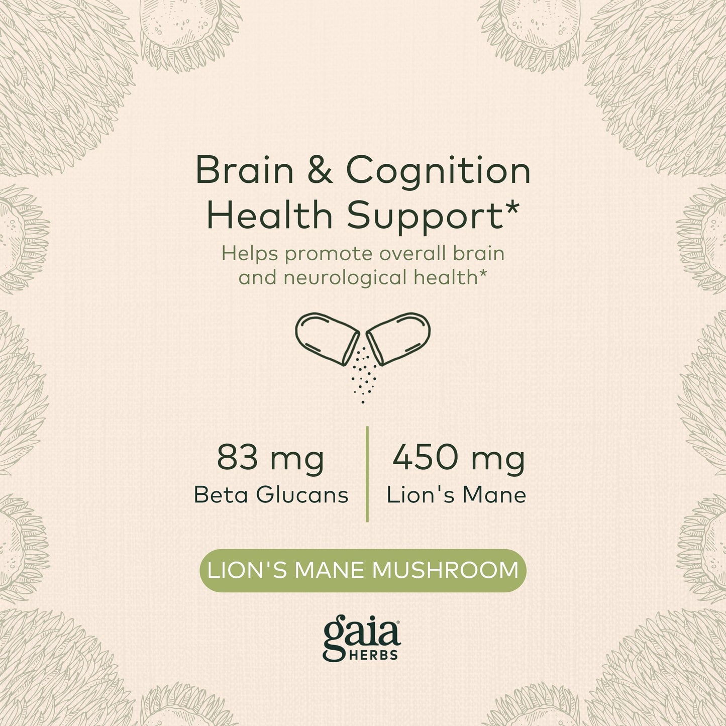 Gaia Herbs Organic Lion’s Mane Mushroom - Brain and Nerve Support Supplement