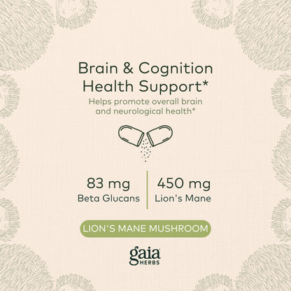 Gaia Herbs Organic Lion’s Mane Mushroom - Brain and Nerve Support Supplement