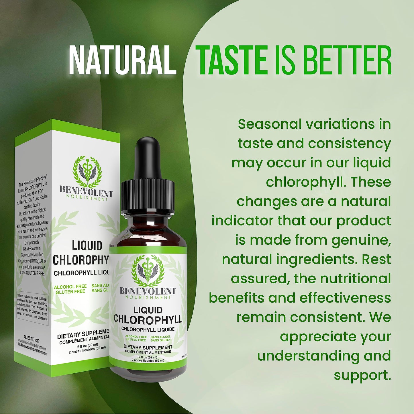 Benevolent Chlorophyll Liquid Drops - 100% Natural + 4X Potency Concentration for Energy