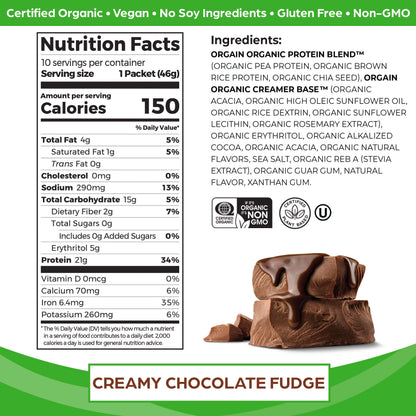 Orgain Organic Vegan Protein Powder, Chocolate Fudge - 21g Plant Based Protein, Gluten