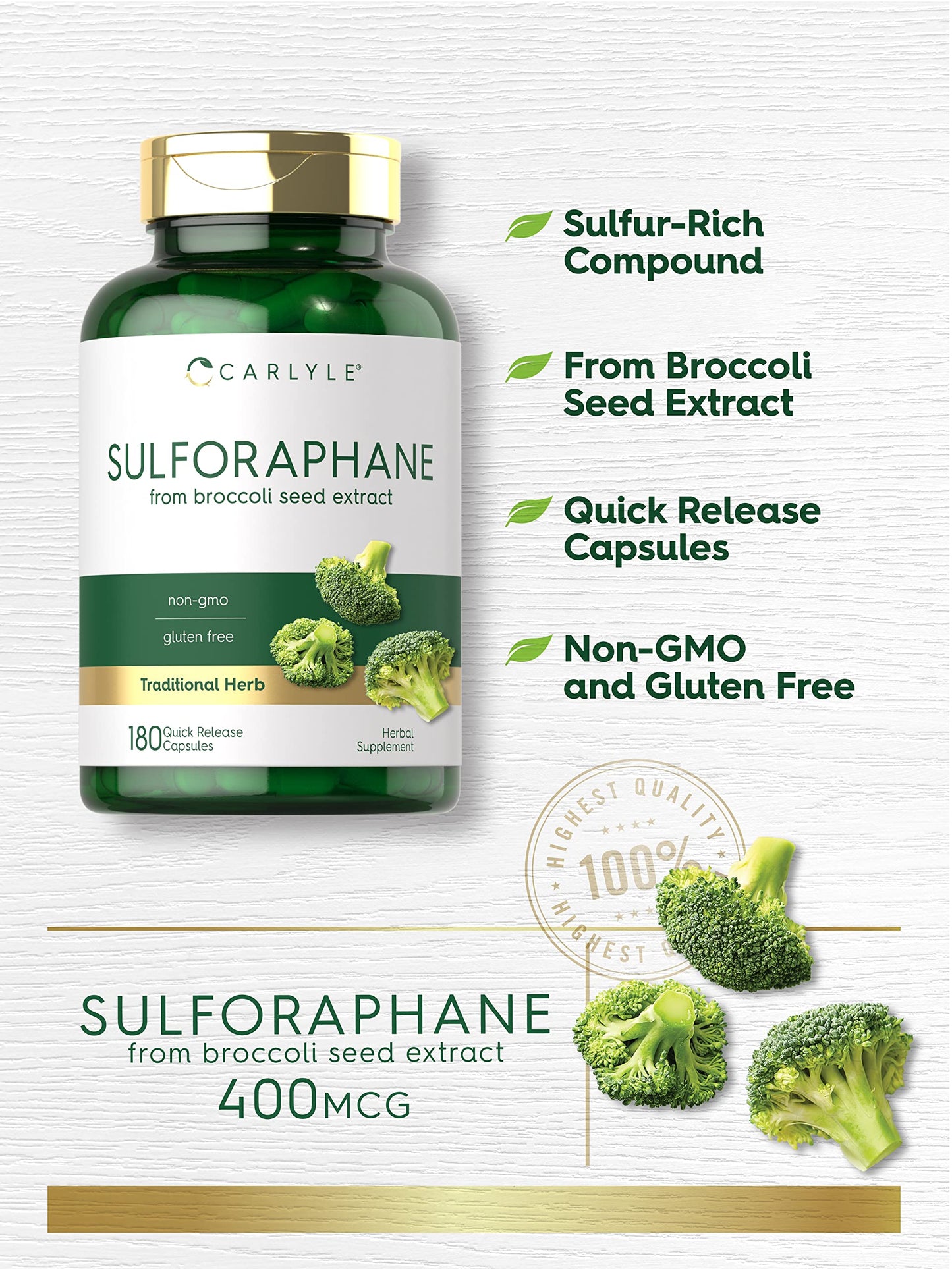 Carlyle Sulforaphane | from Broccoli Seed Extract | 180 Capsules | Traditional Herbal