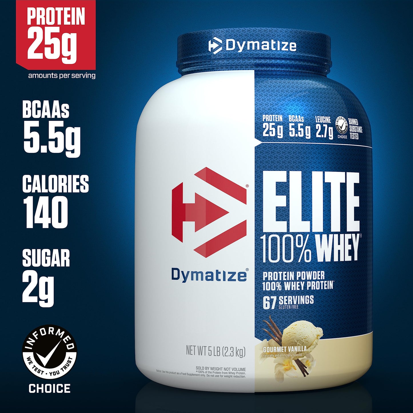 Dymatize Elite 100% Whey Protein Powder, 25g Protein, 5.5g BCAAs & 2.7g L-Leucine