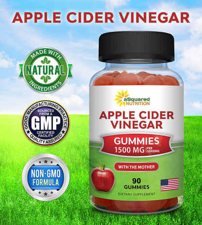 aSquared Nutrition Apple Cider Vinegar Gummies - 1500mg with The Mother - 90 ACV Gummies